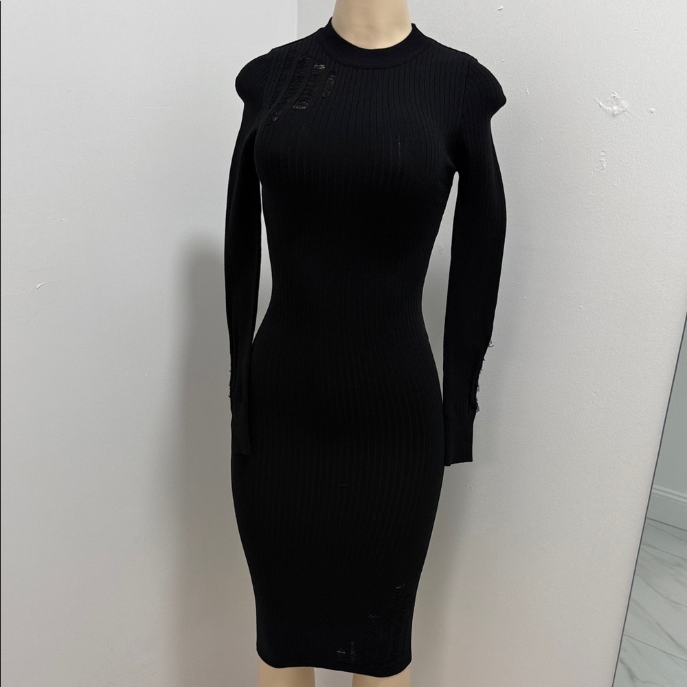 Elegant Black Ribbed Knit Dress